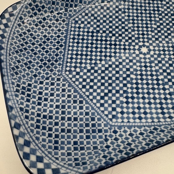Crate & Barrel Blue White Geometric Rectangular Appetizer Tray 8.5” - Picture 4 of 5